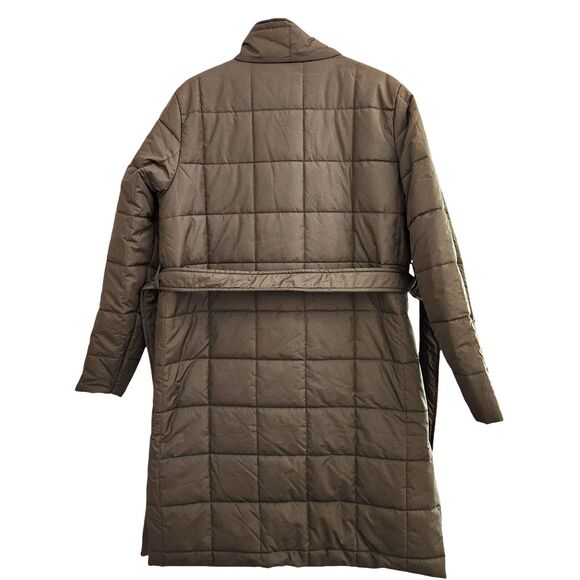 Maurices Green Long Quilted Belted Jacket Winter Puffer Coat Medium Snap Closure - Picture 2 of 8